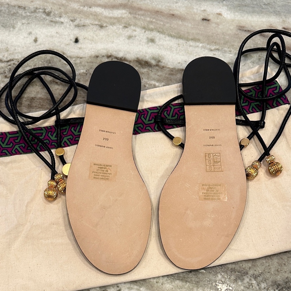 NWOB Tory Burch Capri Lace‑Up Sandals – Perfect Black – Size 8 – With Dust Bag - Picture 10 of 13